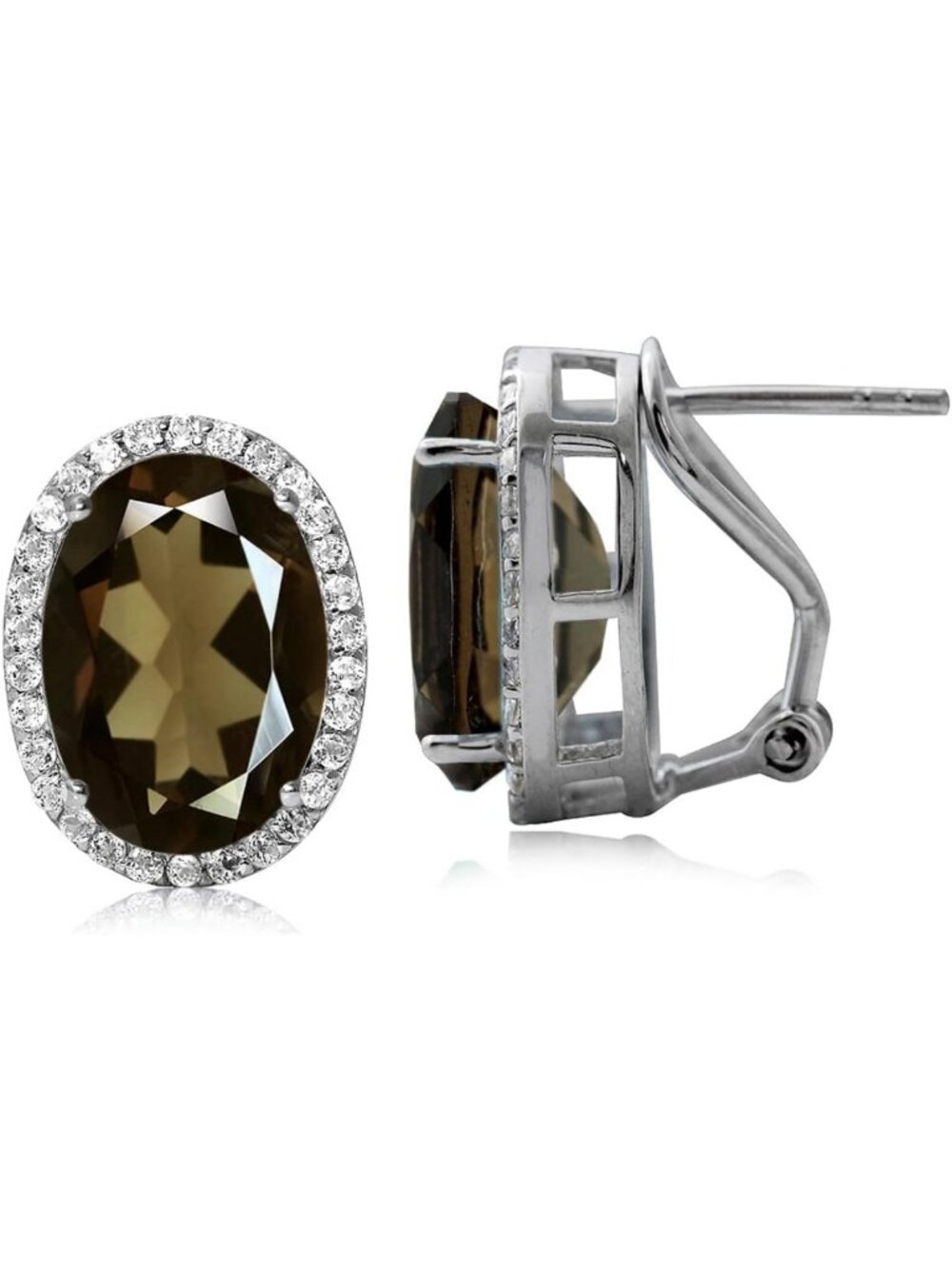 Elegant 14x10mm Oval Genuine Gemstone Sterling Silver Clip Earrings